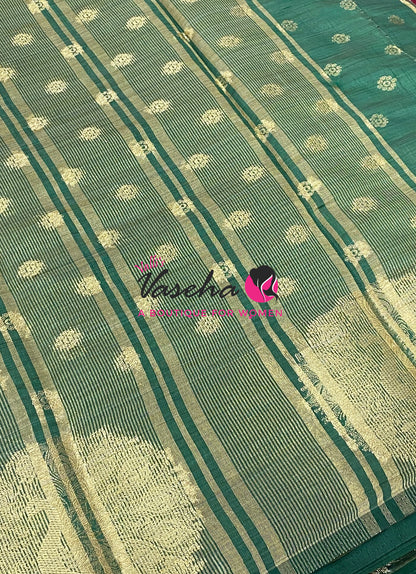 Semi Tussar Silk Saree | Dark Green Shade |VVSTS056