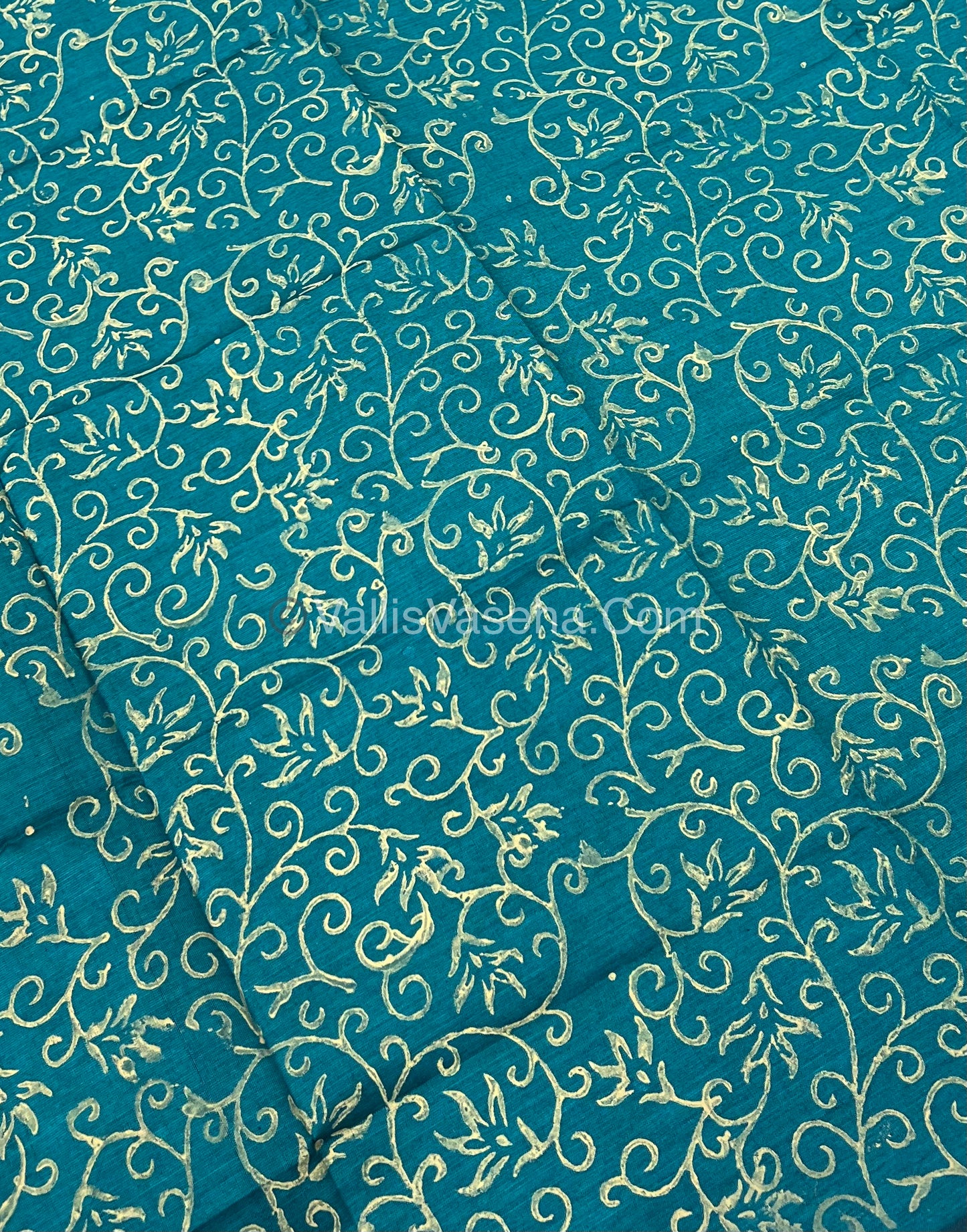 South Mixed Cotton - Mirror Work Embroidery - Creamish Grey With Green  - VVPCM002