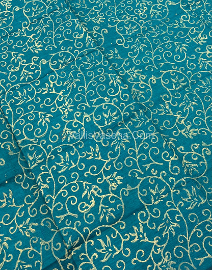 South Mixed Cotton - Mirror Work Embroidery - Creamish Grey With Green  - VVPCM002