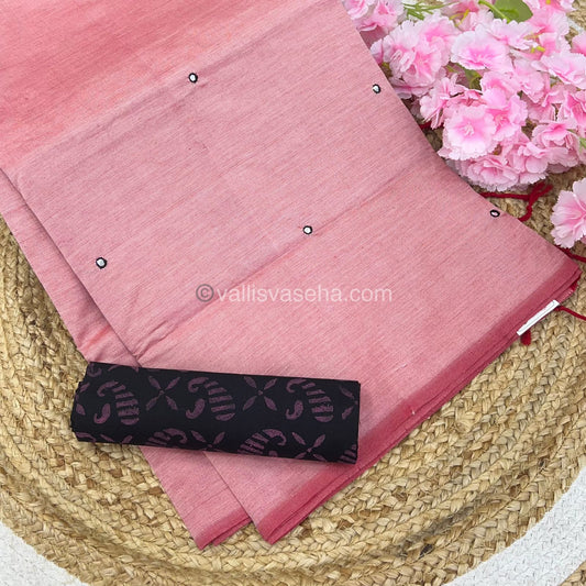 South Mixed Cotton - Mirror Work Embroidery - Baby Pink with Black - VVPCM002