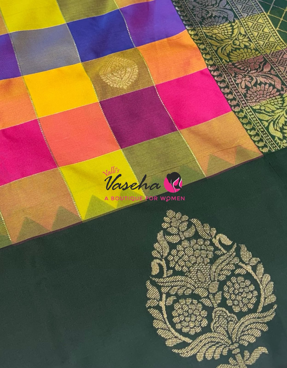 Semi Soft Silk  - Madras Checks Pattern - Green Shade  - VVSSS042
