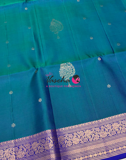 Pure Soft Silk Saree - Blue To Blue - Velum & Mayilum - Kanchi Border - VVPSS015