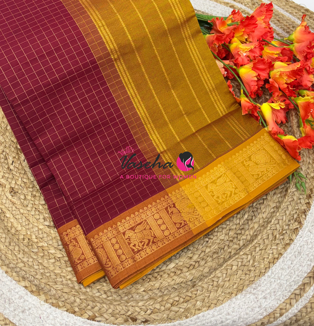 Semi Silk Cotton Saree - Checks Pattern - VVSSC019