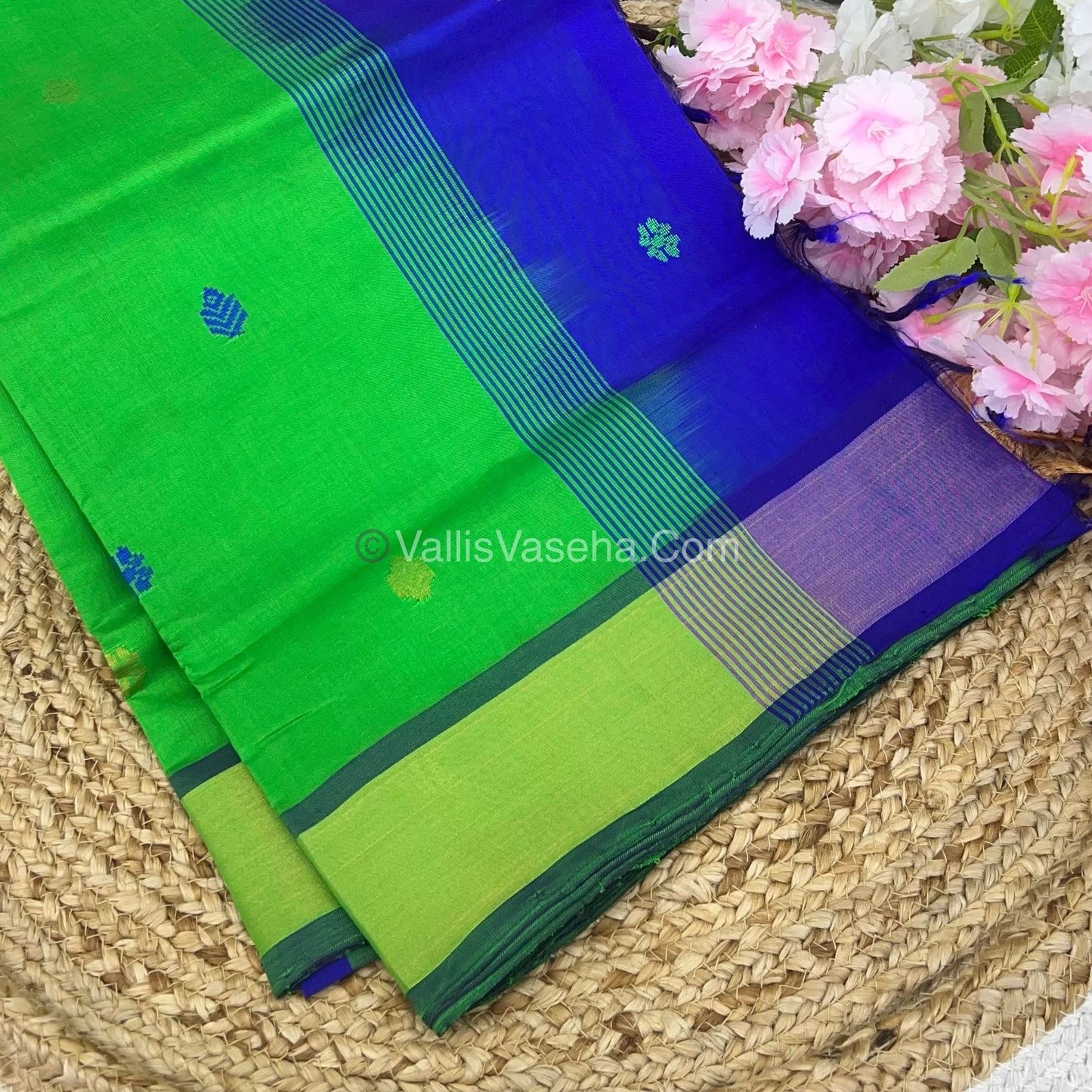 Semi Silk Cotton Saree - Green & Blue Combo - VVSSC001