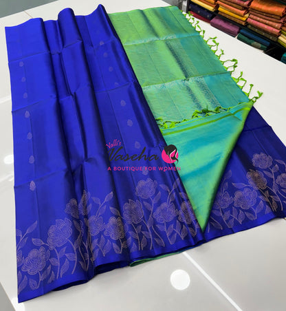 Pure Soft Silk Saree  - Blue With Dual Tone Green - VVPSS094