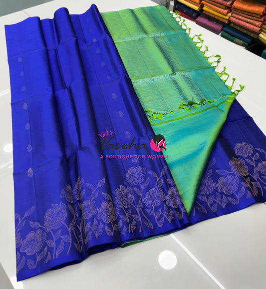 Pure Soft Silk Saree  - Blue With Dual Tone Green - VVPSS094