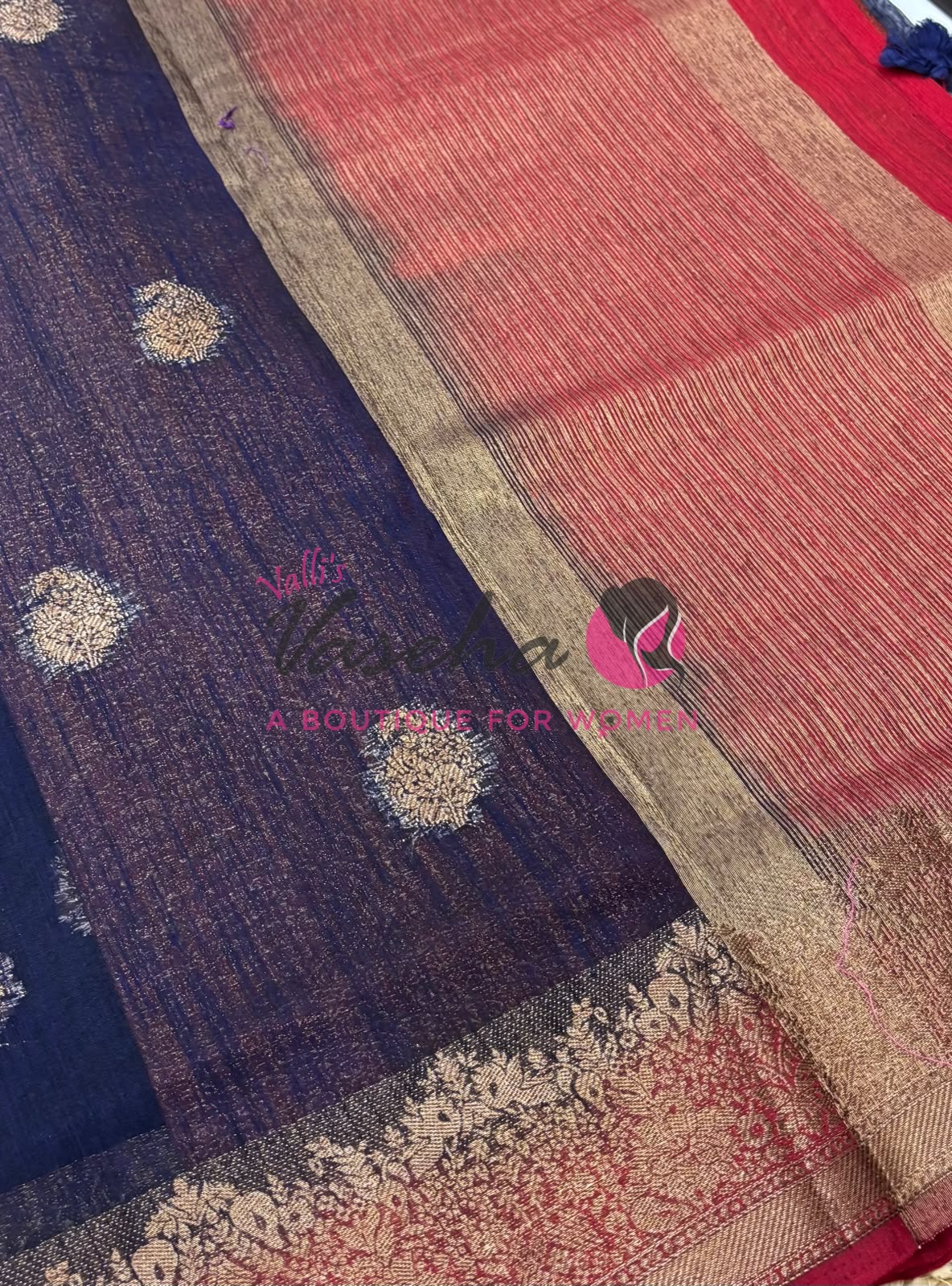 Bamboo Silk Saree- Dark Blue with Pink Shade - VVBSS014