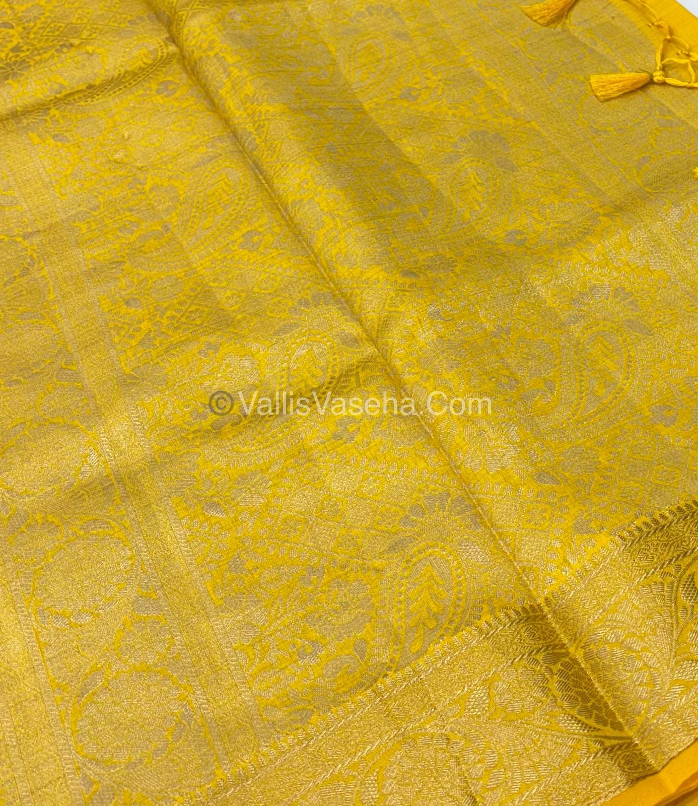 Semi Tussar Silk - Grand Pallu  - Yellow Shade - VVSTS029