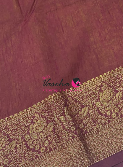 Semi Jute Silk Saree - Green With Maroon Shade- VVSJS001