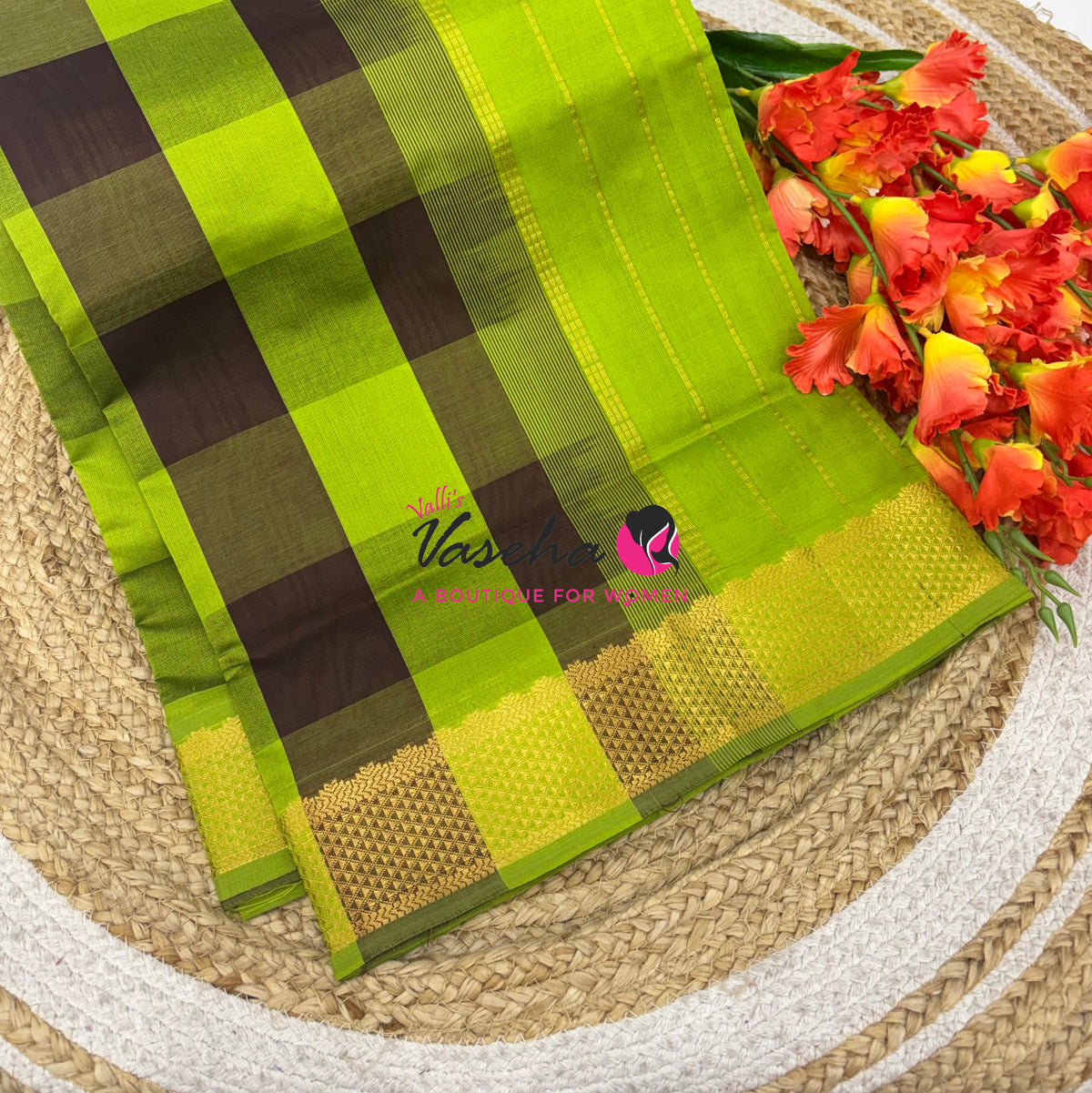 Semi Silk Cotton Saree |Pazhum Pazhamum Checks Design |VVSSC020