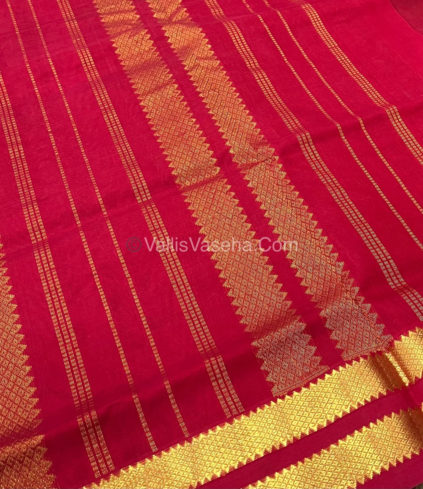 Pure Silk Cotton Sarees -  Green With Red - VVPSC003
