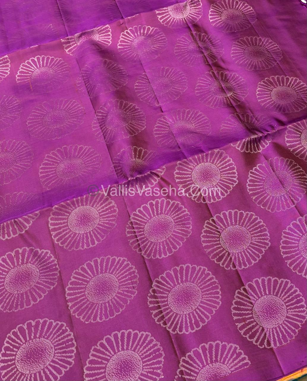 Pure Soft Silk Saree - Dupion Weaving - Peachish Orange & Purple Shade - VVPSS065