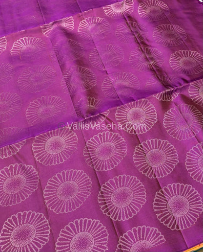 Pure Soft Silk Saree - Dupion Weaving - Peachish Orange & Purple Shade - VVPSS065