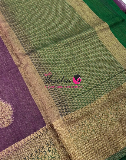 Bamboo Silk Saree - Purple With Green - VVBSS018