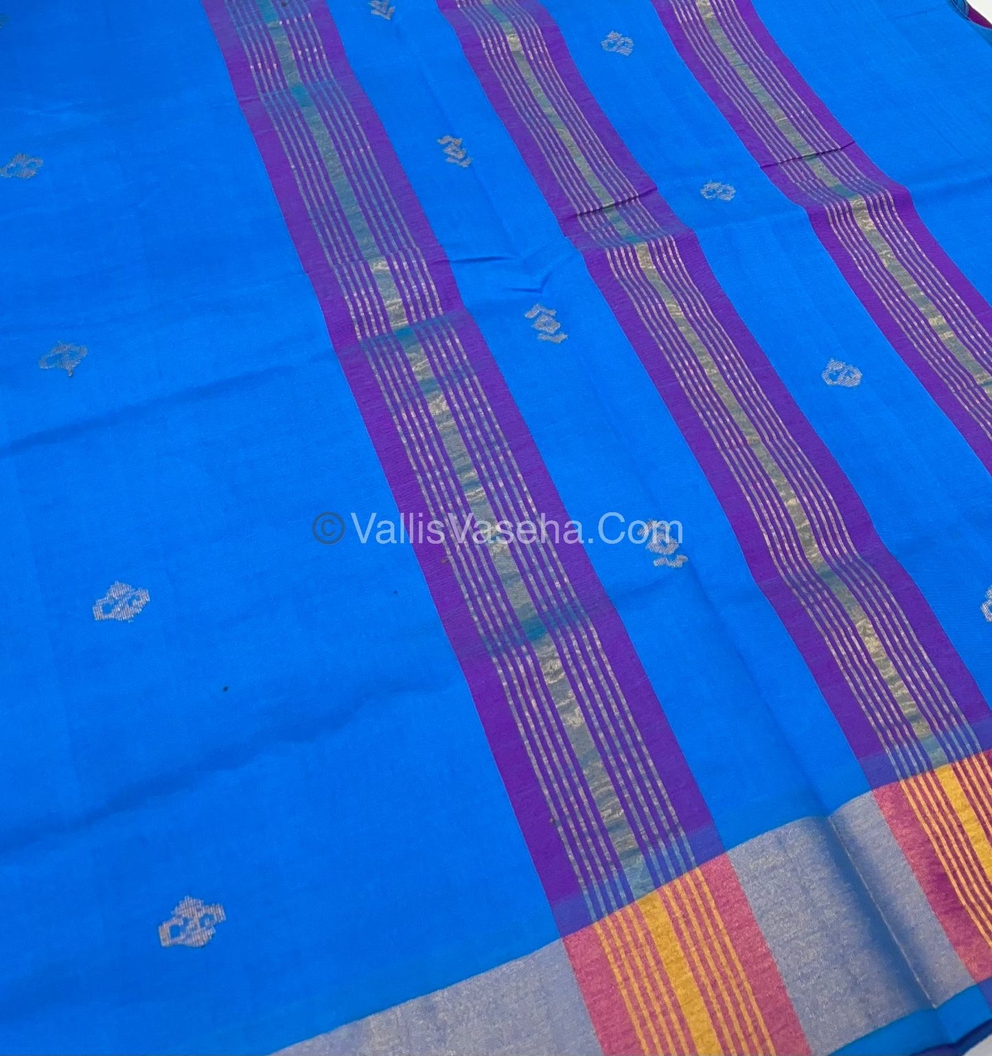 Semi Silk Cotton Saree - Purple & Blue Combo - VVSSC001