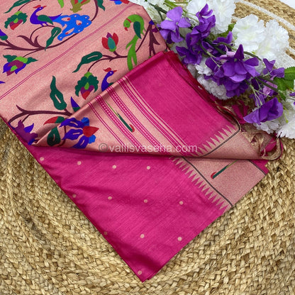 Semi Raw Silk - Paithani Design Weaving - Pink Shade - VVRS005