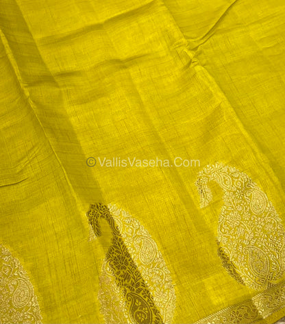 Semi Tussar Silk - Small Mango - Lemon Green Shade - 1 - VVSTS002