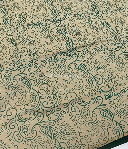 Poly Silk Mixed Printed Cotton - Green With Cream - VVPCP002