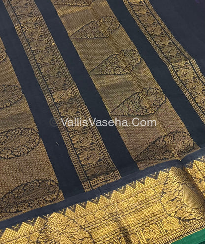 Pure Korvai Silk Cotton Saree - Purplish Pink with Black - VVKSC019