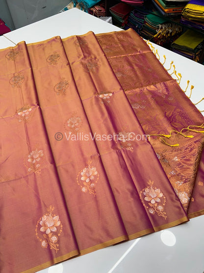 Semi Soft Silk - Border less - Double tone Pinkish Yellow Shade -VVSSS007