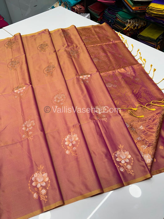 Semi Soft Silk - Border less - Double tone Pinkish Yellow Shade -VVSSS007