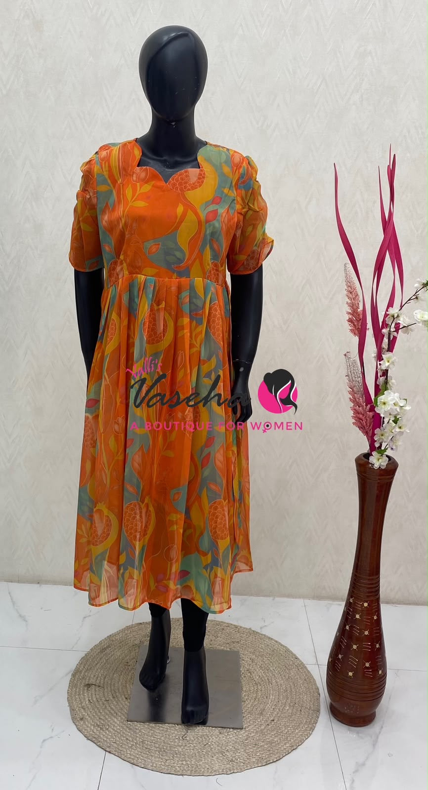 Ready Made - Georgette - Maxi - Orange Colour - VVRMG001