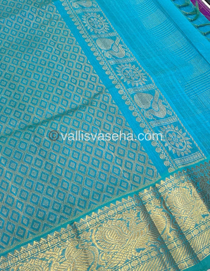 Pure Silk Cotton Saree - Vairavoosi checks - Mayil & Chakkaram - VVMCV002