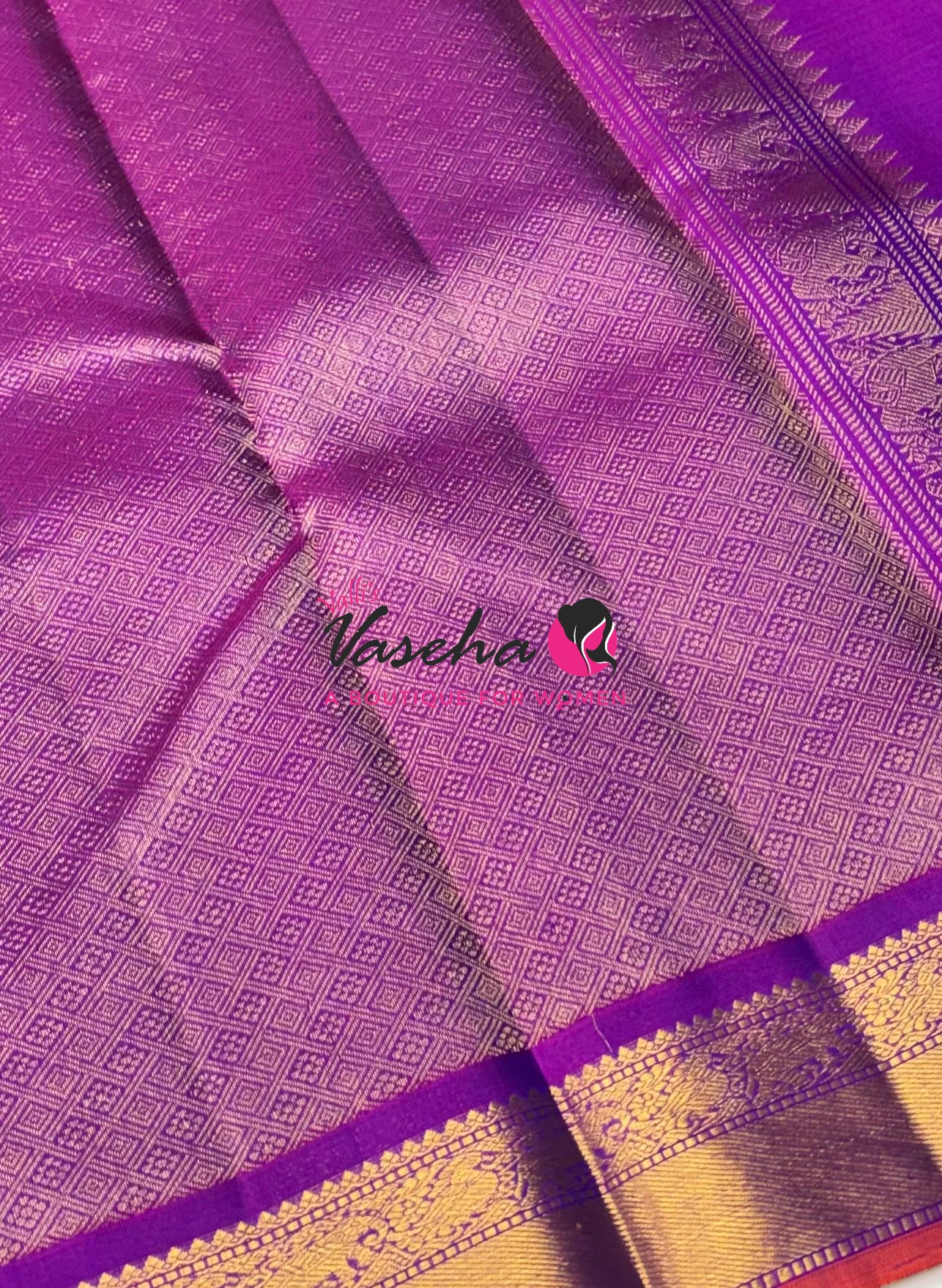 Pure Kanchipuram Silk Saree - Peacock Blue & Purple  Combo - VVPS025