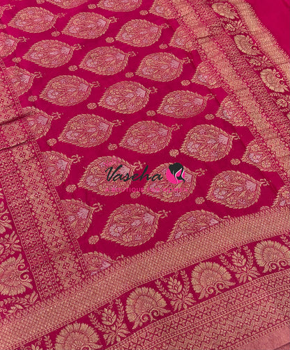 Banarasi Georgette Saree - Purple With Pink Combo - VVBGS002