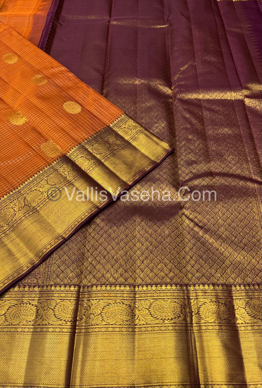 Pure Kanchipuram Silk Saree - Rust Orange & Wine Brown Combo - VVPS040