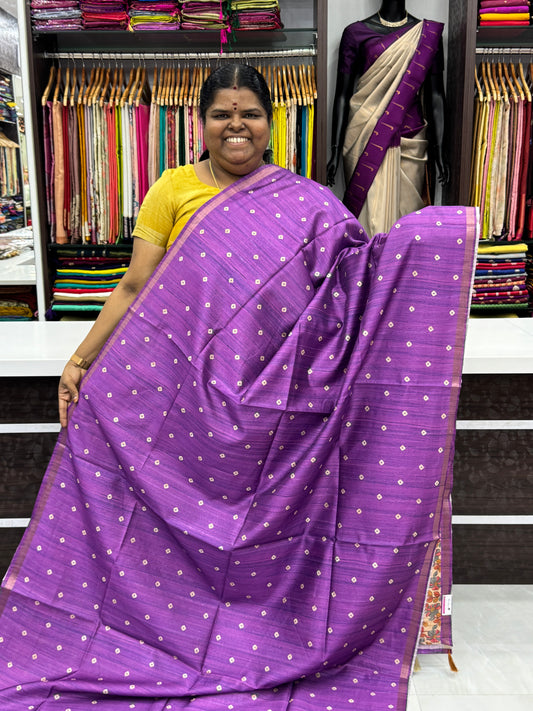 Semi Matka Tussar Silk Saree - Tie & Dye pattern - Purple Shade - VVSMT001