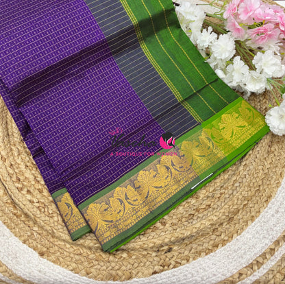 Pure Silk Cotton Saree - Purple With Green - Lakshadeepam Design - VVPLD004