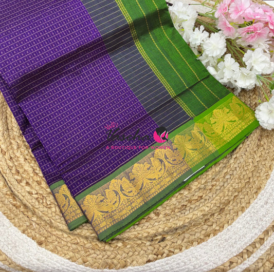 Pure Silk Cotton Saree - Purple With Green - Lakshadeepam Design - VVPLD004