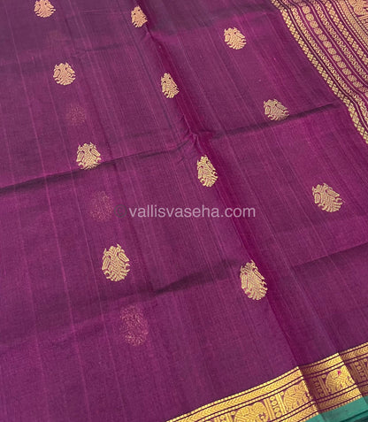 Pure Silk Cotton Saree - Retta Mayil Design - Purplish Wine Shade - VVRMS001