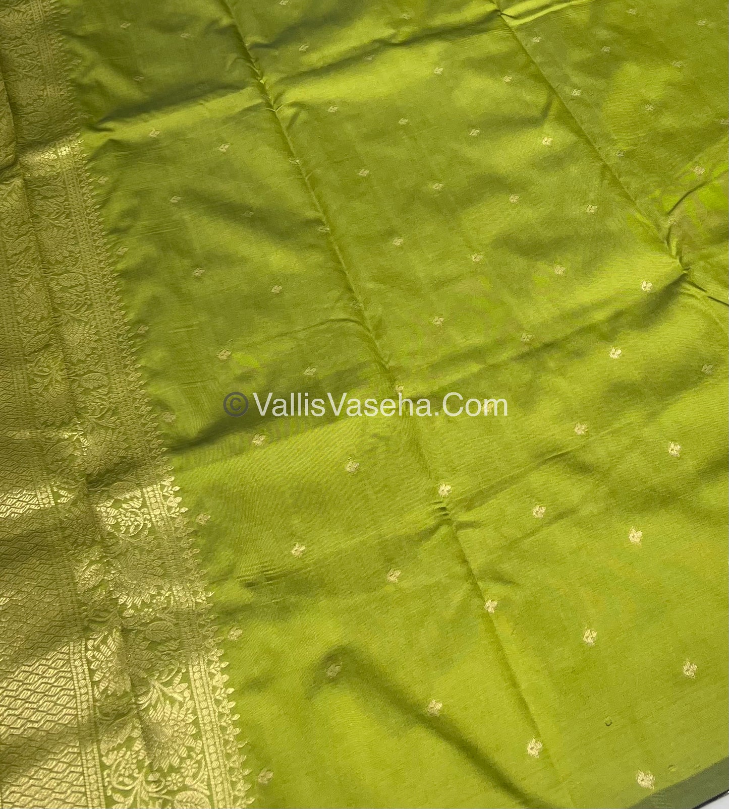 Semi Soft Silk - Peacock Butta Border - Green Shade -VVSSS011