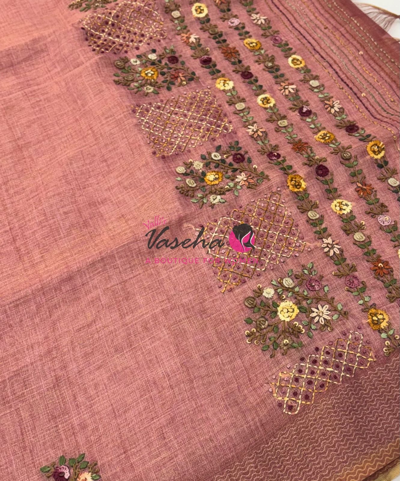 French Knot - Linen Tissue Saree - Pink Shade - VVLFN017