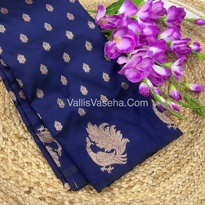 Semi Soft Silk - Peacock Butta Border - Blue Shade -VVSSS014