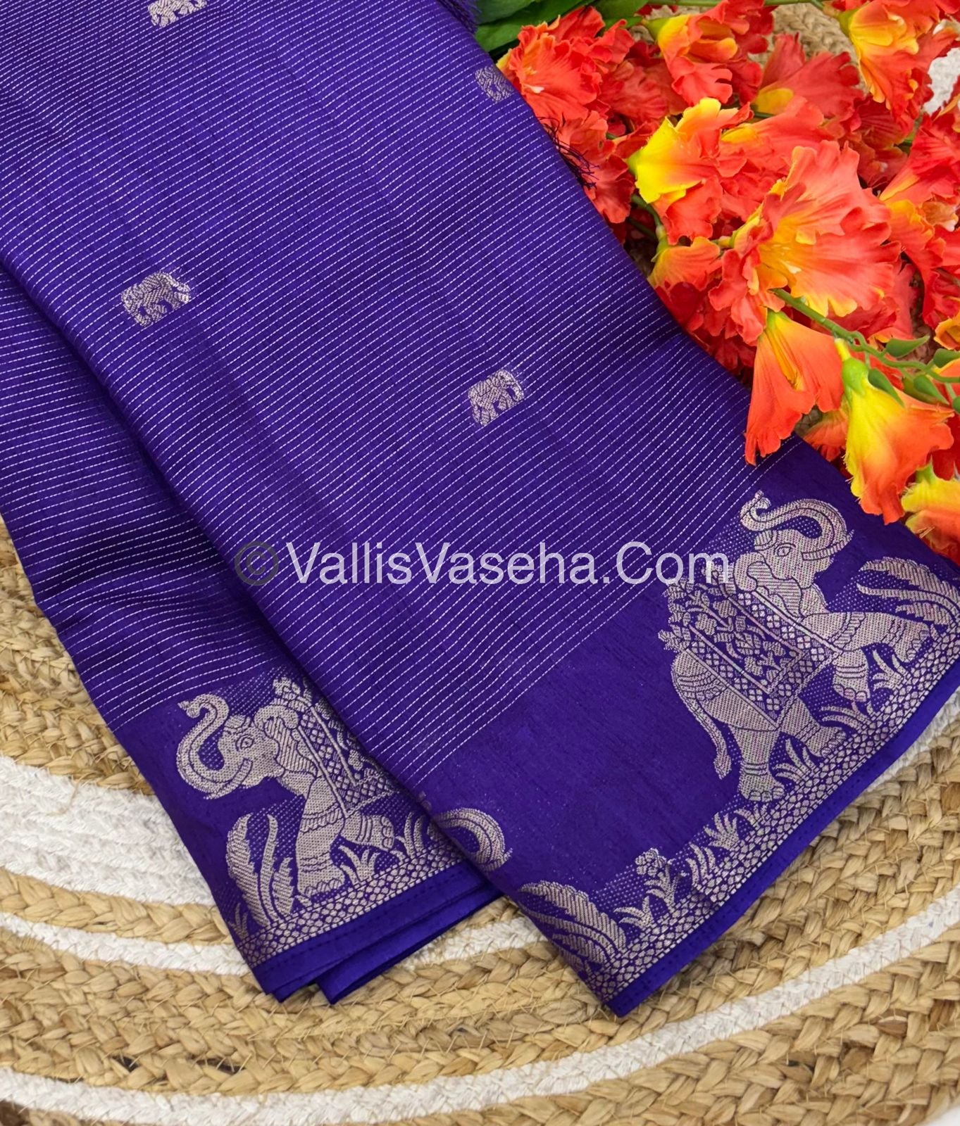 Semi Tussar Silk - Vairavoosi & Elephant Design - Purplish with Violet shade-VVSTS019
