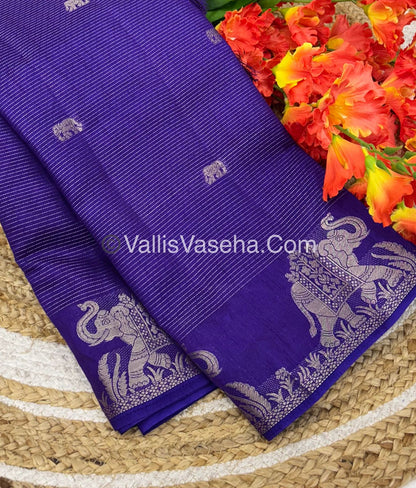 Semi Tussar Silk - Vairavoosi & Elephant Design - Purplish with Violet shade-VVSTS019