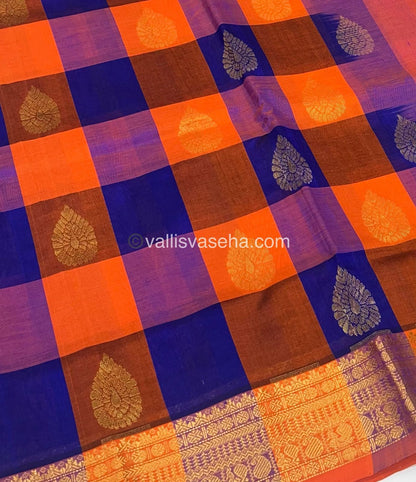 Pure Silk Cotton Saree - Pazhum Pazhamum Checks Design - VVPPSC01