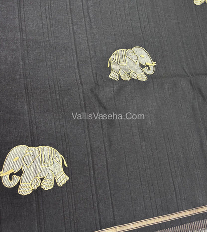 Semi Tussar Silk  - Black Shade - VVSTS042