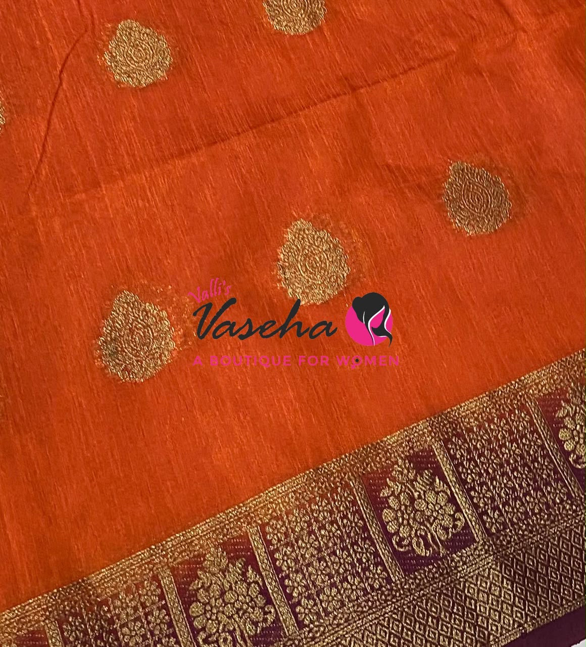 Semi Jute Silk Saree - Orange With Maroon Shade- VVSJS002