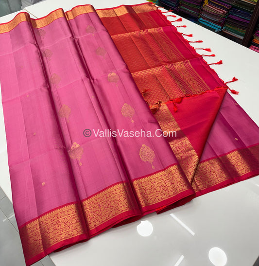 Pure Soft Silk Saree - Light Pink To Pink - Velum & Mayilum - Kanchi Border - VVPSS015