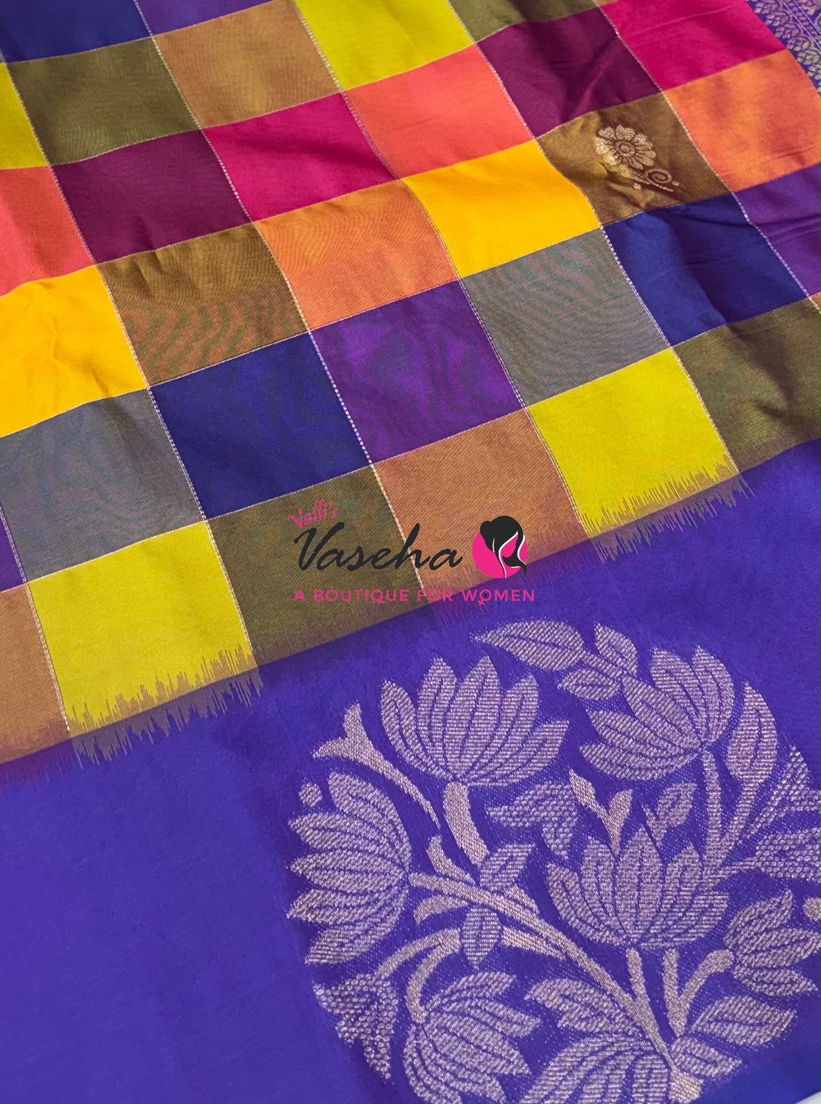 Semi Soft Silk  - Madras Checks Pattern - Violetish Purple Shade  - VVSSS042