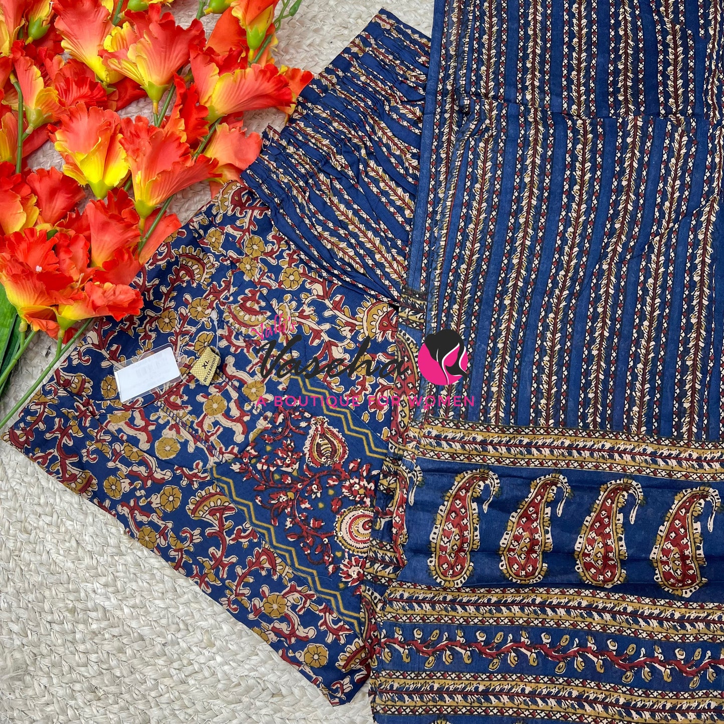 Ready Made | Anarkali - Kalamkari Print |Salwar, Kameez & Duppatta(3pc)|Cotton |Blue -VVAS008