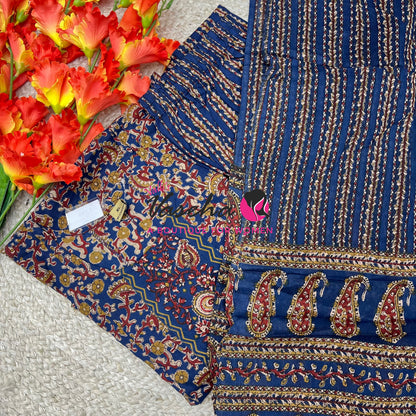 Ready Made | Anarkali - Kalamkari Print |Salwar, Kameez & Duppatta(3pc)|Cotton |Blue -VVAS008