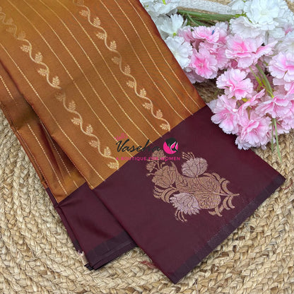 Semi Soft Silk -  Mustard Yellow With Maroon Combo - VVSSS039
