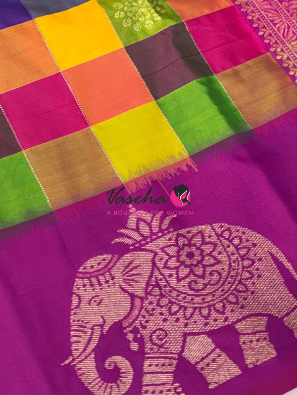 Semi Soft Silk  - Madras Checks Pattern - Purplish Pink Shade  - VVSSS042