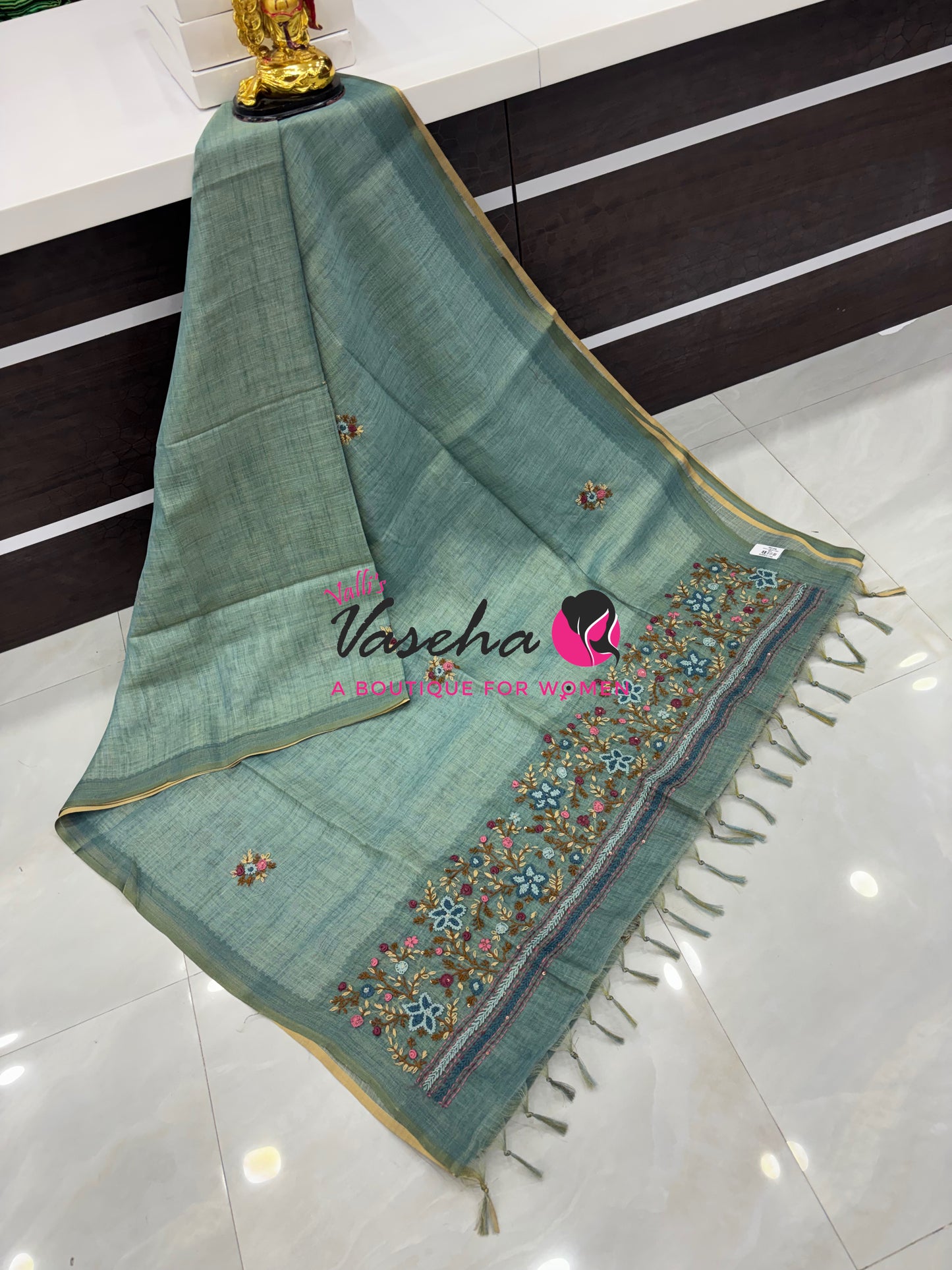 French Knot - Linen Tissue Saree  - Heavy Work Blouse - VVLFN020
