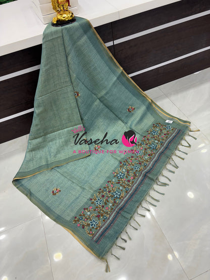 French Knot - Linen Tissue Saree  - Heavy Work Blouse - VVLFN020
